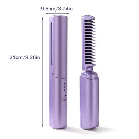 Straight Hair Comb Electric Hot Comb 2 in 1 Upgrade Version Wireless Hair Straightener and Curler USB Charging
